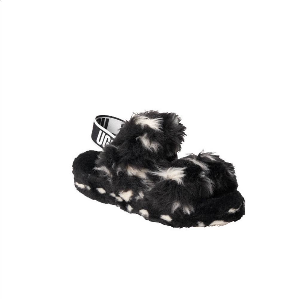 Ugg Fluff Yeah Slippers Black and White Neutral Fuzzy Sandal Slippers Size 8 - Picture 11 of 16